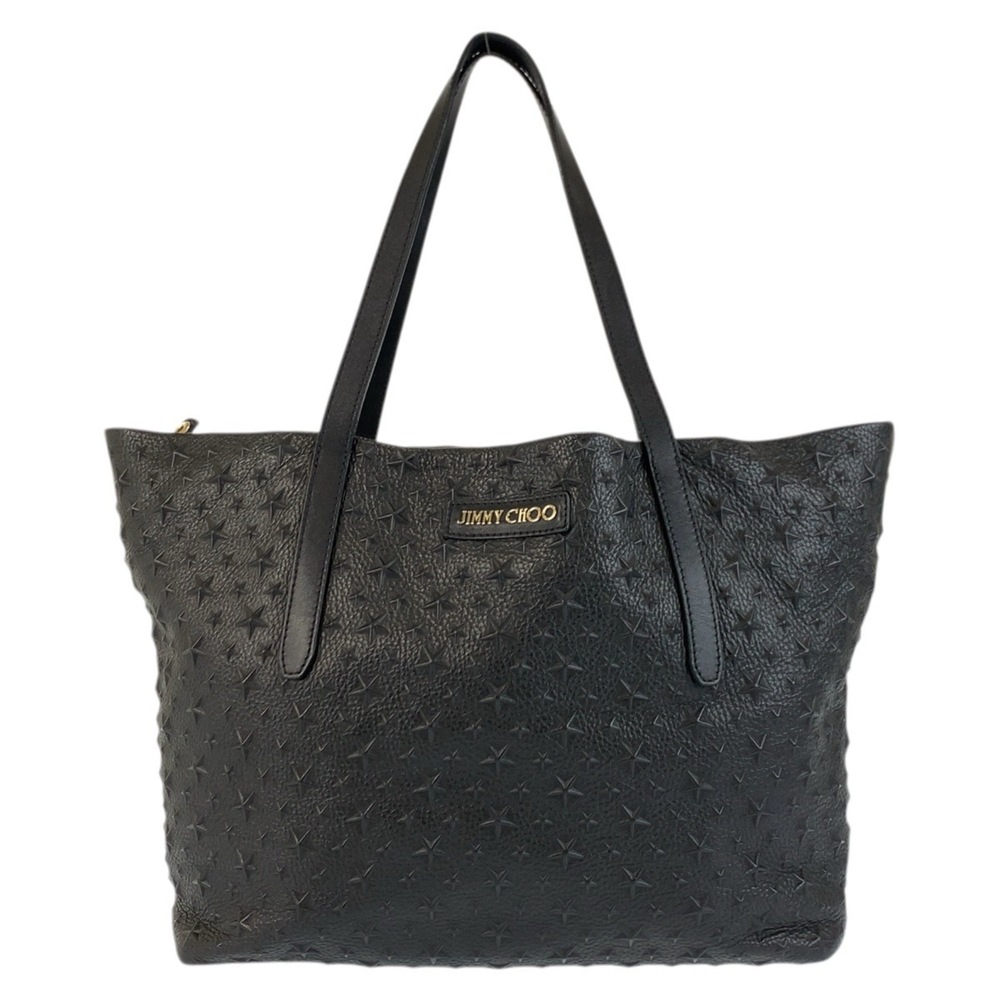 JIMMY CHOO Star Studded Pimlico Black Leather Tote Bag Shoulder for Women